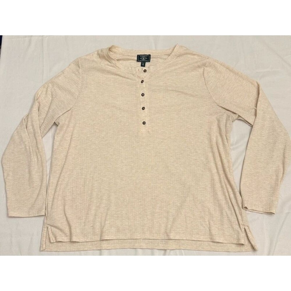 G.H. Bass & Co Long Sleeve Knit Henley Wens XXL Oatmeal Cream Cottagecore